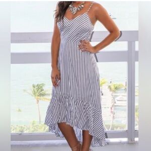 Mustard Seed Blue & White Stripped Midi Dress